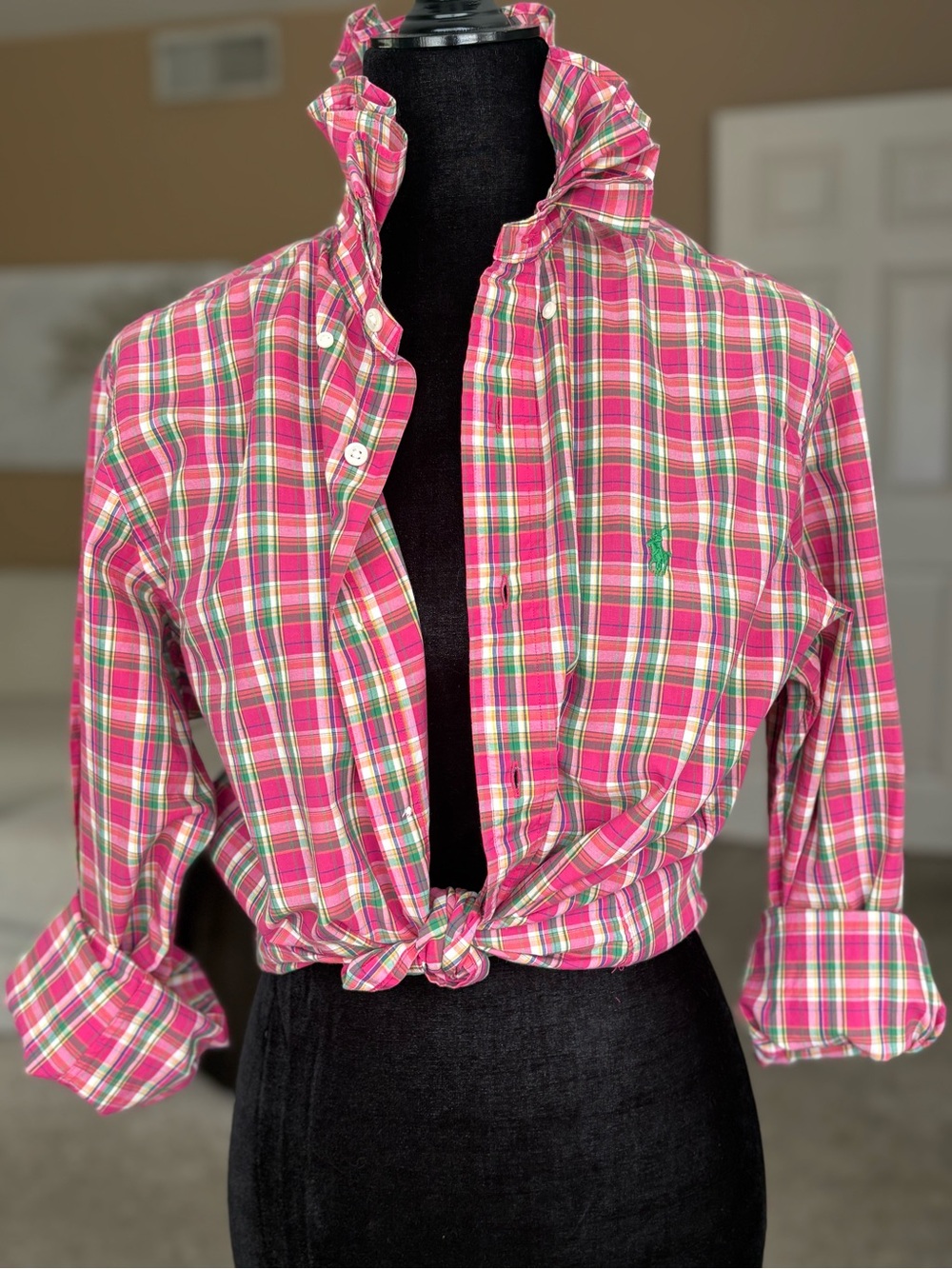 Ralph Lauren Pink Plaid Cropped Button-Down Shirt